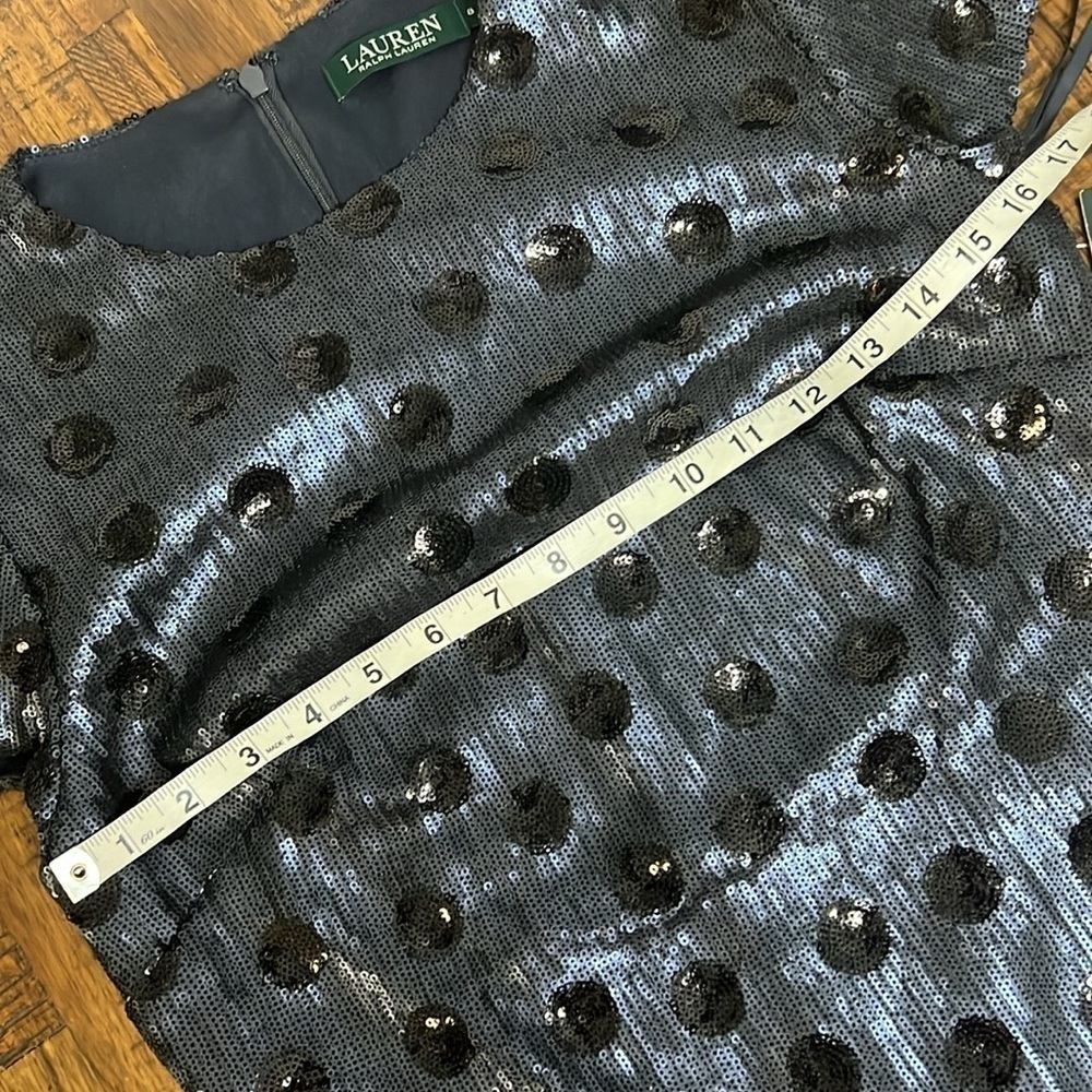 Lauren Ralph Lauren blue sequin Dress Black polka dot details SIZE 8 - Picture 13 of 16